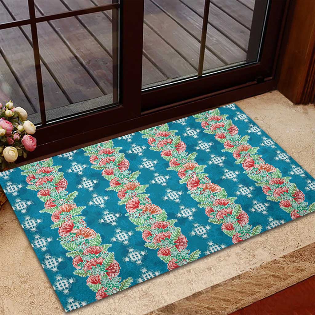 Hawaii Ohia Lehua Rubber Doormat Tropical Vibes Teal LT05 - Polynesian Pride