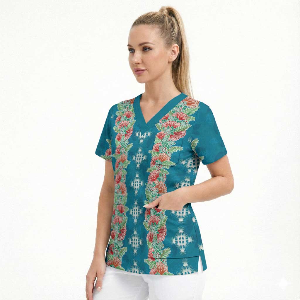 Hawaii Ohia Lehua Scrub Top Tropical Vibes Teal LT05 - Polynesian Pride
