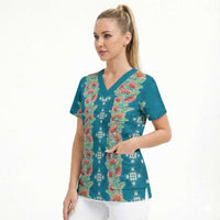 Hawaii Ohia Lehua Scrub Top Tropical Vibes Teal LT05 - Polynesian Pride