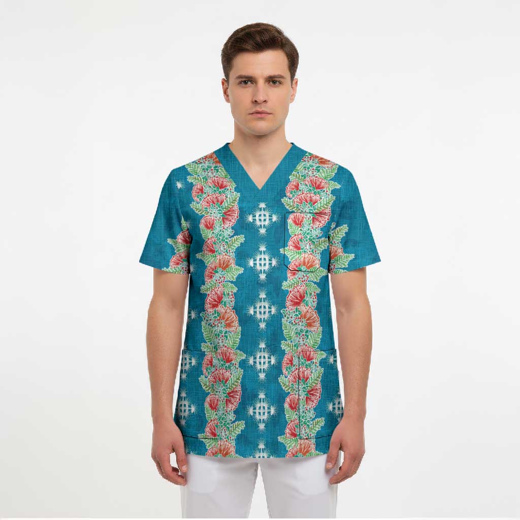 Hawaii Ohia Lehua Scrub Top Tropical Vibes Teal LT05 - Polynesian Pride