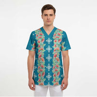 Hawaii Ohia Lehua Scrub Top Tropical Vibes Teal LT05 - Polynesian Pride