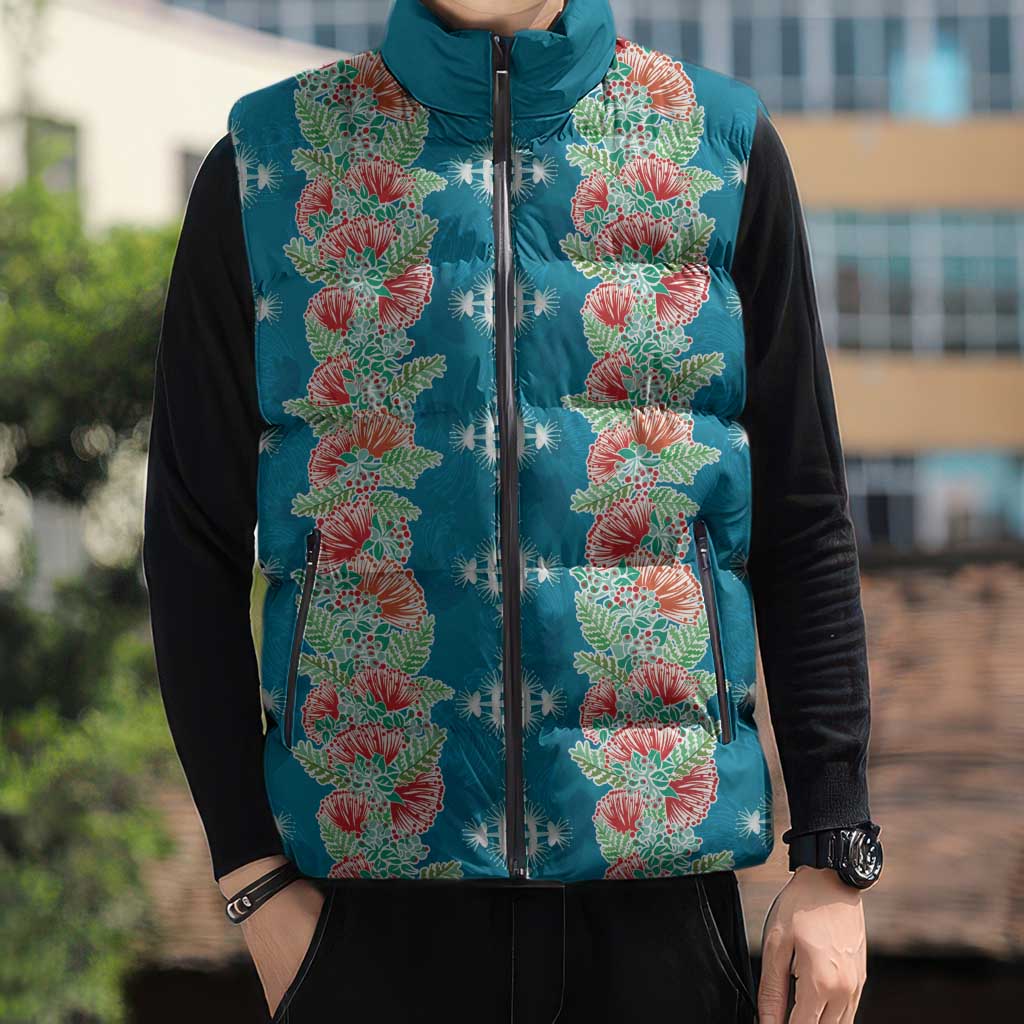 Hawaii Ohia Lehua Sleeveless Puffer Jacket Tropical Vibes Teal LT05 - Polynesian Pride