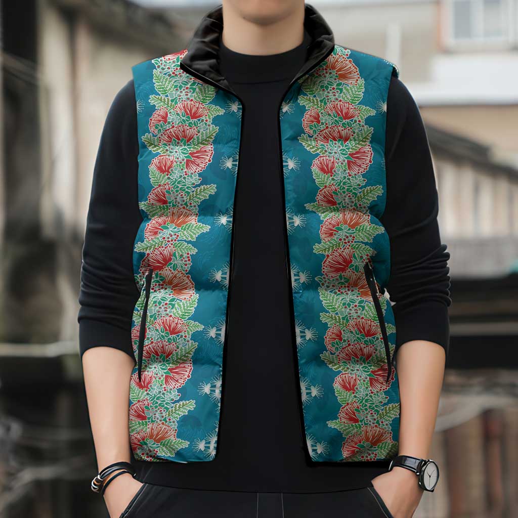Hawaii Ohia Lehua Sleeveless Puffer Jacket Tropical Vibes Teal LT05 - Polynesian Pride