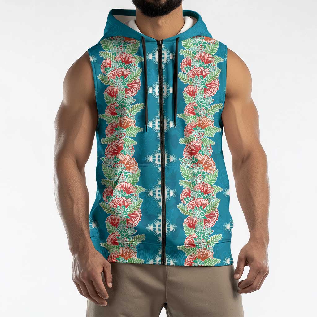 Hawaii Ohia Lehua Sleeveless Zip Hoodie Tropical Vibes Teal LT05 - Polynesian Pride