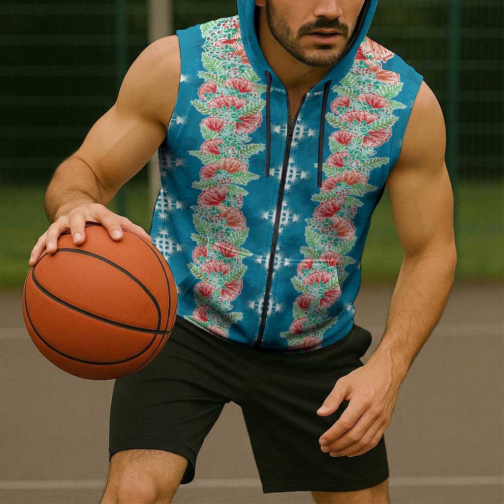 Hawaii Ohia Lehua Sleeveless Zip Hoodie Tropical Vibes Teal LT05 - Polynesian Pride