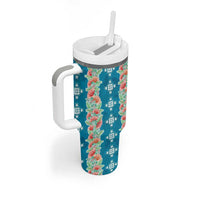 Hawaii Ohia Lehua Tumbler With Handle Tropical Vibes Teal LT05 - Polynesian Pride