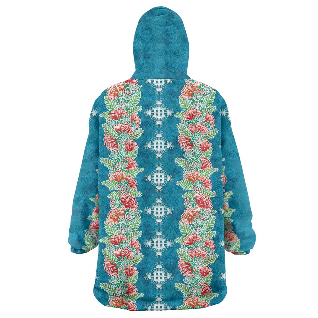 Hawaii Ohia Lehua Wearable Blanket Hoodie Tropical Vibes Teal LT05 - Polynesian Pride
