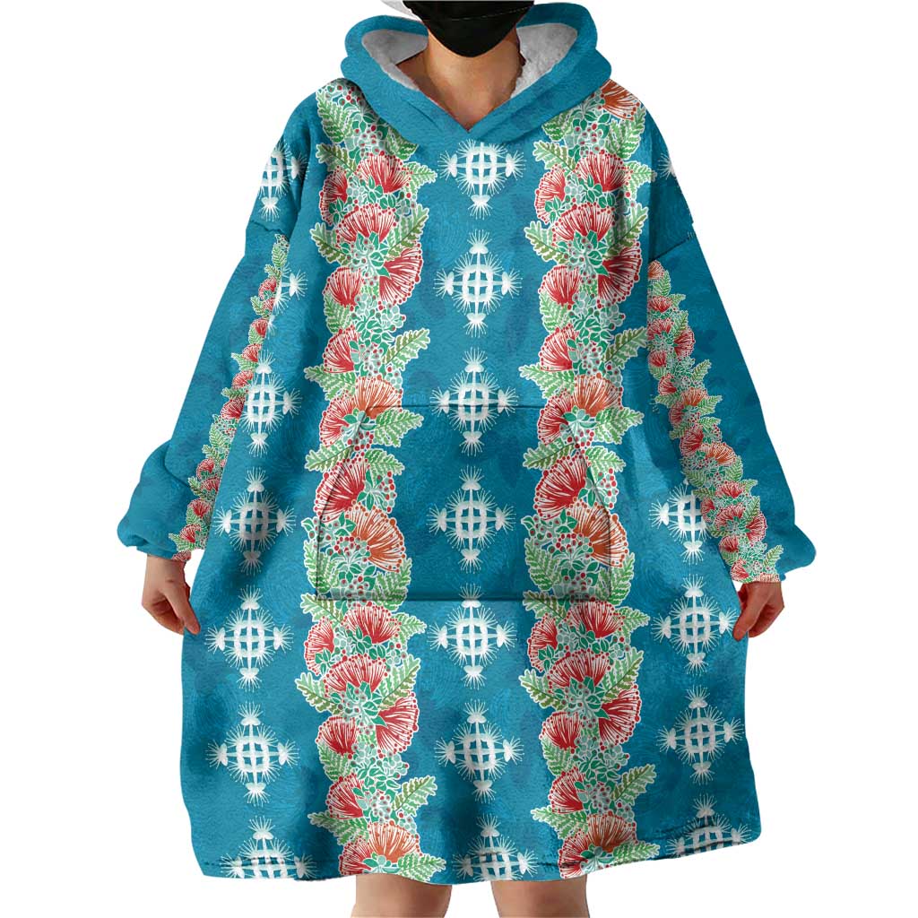 Hawaii Ohia Lehua Wearable Blanket Hoodie Tropical Vibes Teal LT05 - Polynesian Pride
