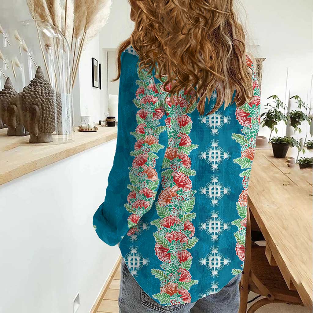 Hawaii Ohia Lehua Women Casual Shirt Tropical Vibes Teal LT05 - Polynesian Pride