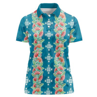 Hawaii Ohia Lehua Women Polo Shirt Tropical Vibes Teal LT05 Female Teal - Polynesian Pride