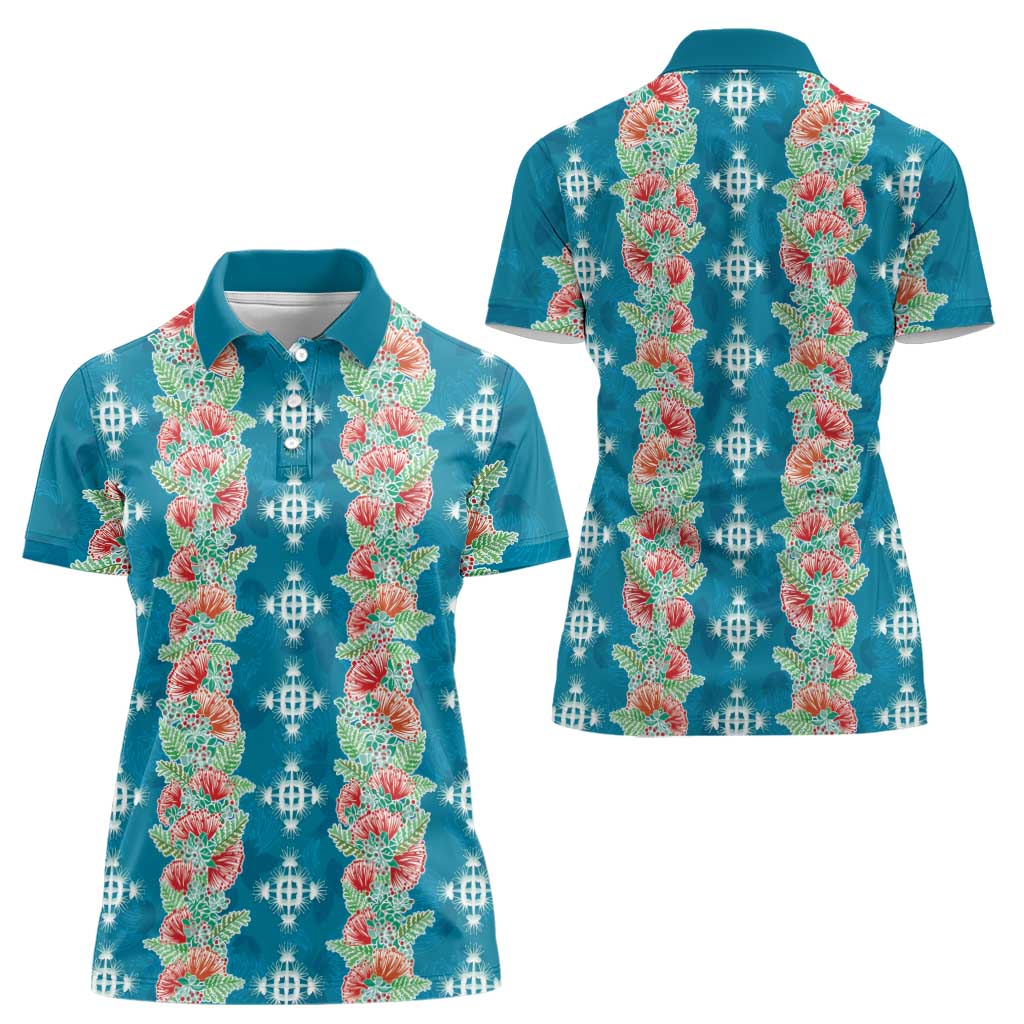 Hawaii Ohia Lehua Women Polo Shirt Tropical Vibes Teal LT05 - Polynesian Pride