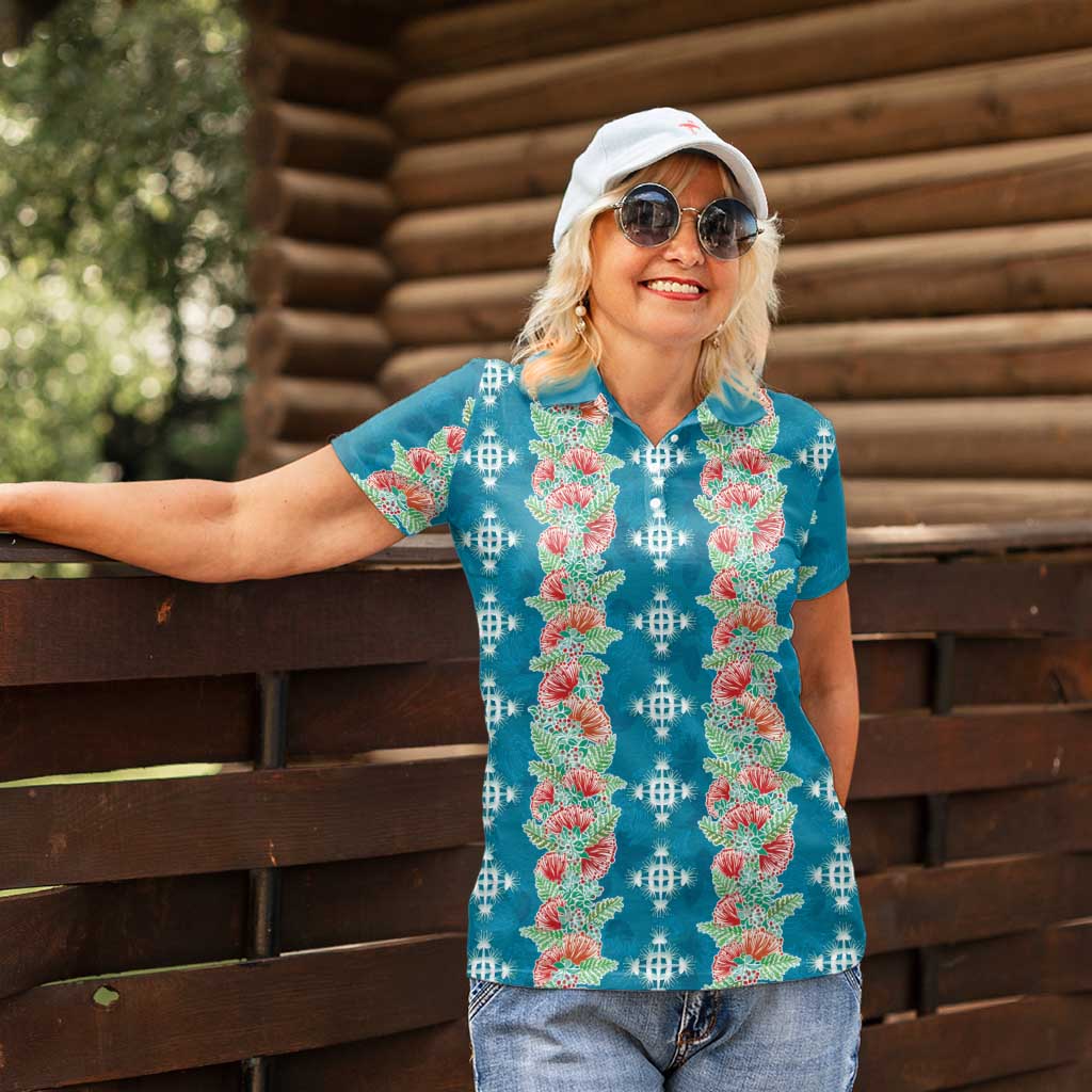 Hawaii Ohia Lehua Women Polo Shirt Tropical Vibes Teal LT05 - Polynesian Pride