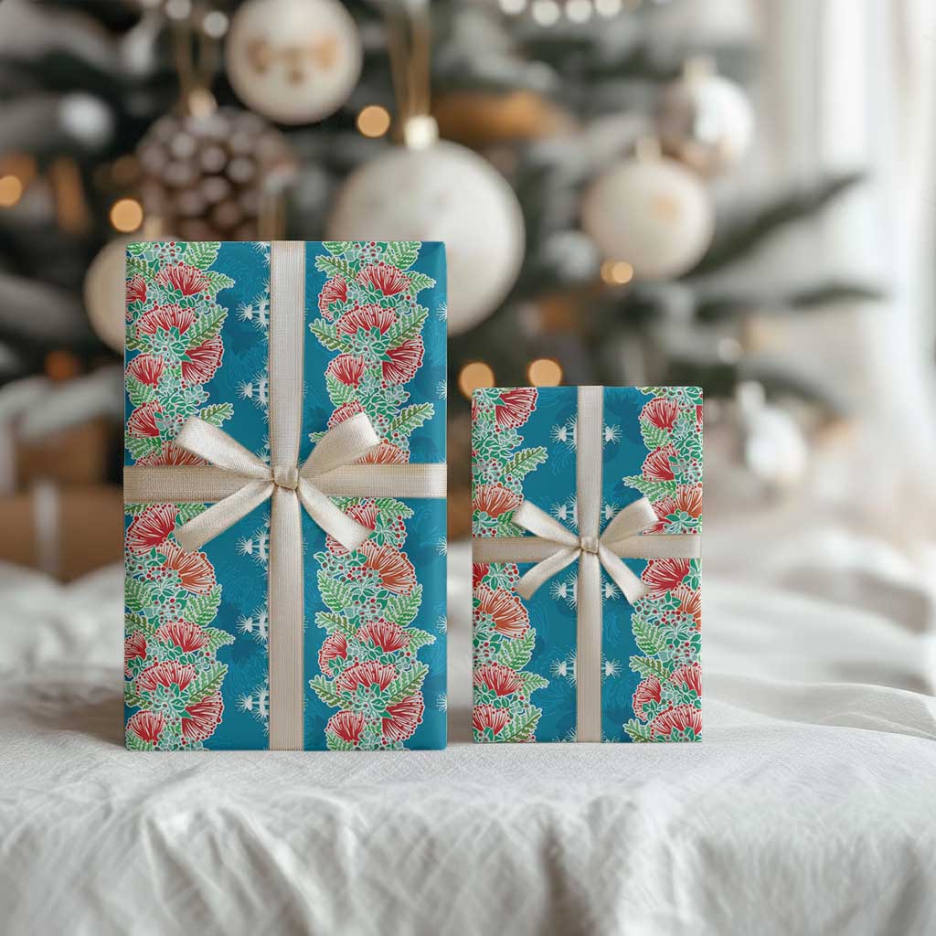 Hawaii Ohia Lehua Wrapping Paper Tropical Vibes Teal LT05 - Polynesian Pride