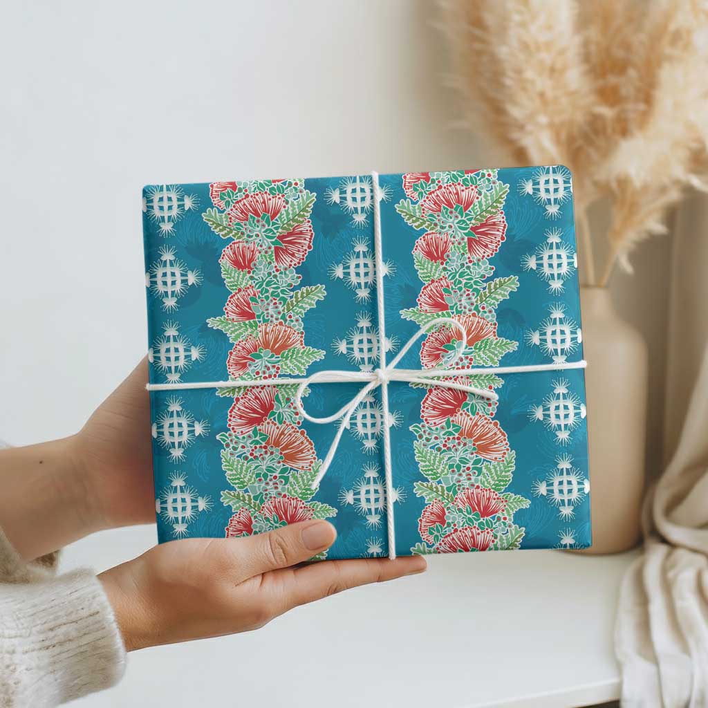 Hawaii Ohia Lehua Wrapping Paper Tropical Vibes Teal LT05 - Polynesian Pride