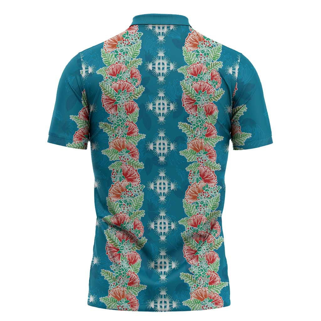 Hawaii Ohia Lehua Zipper Polo Shirt Tropical Vibes Teal LT05 - Polynesian Pride