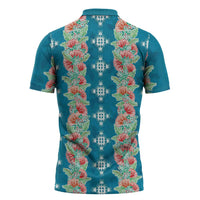 Hawaii Ohia Lehua Zipper Polo Shirt Tropical Vibes Teal LT05 - Polynesian Pride