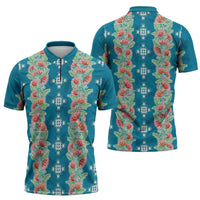 Hawaii Ohia Lehua Zipper Polo Shirt Tropical Vibes Teal LT05 - Polynesian Pride