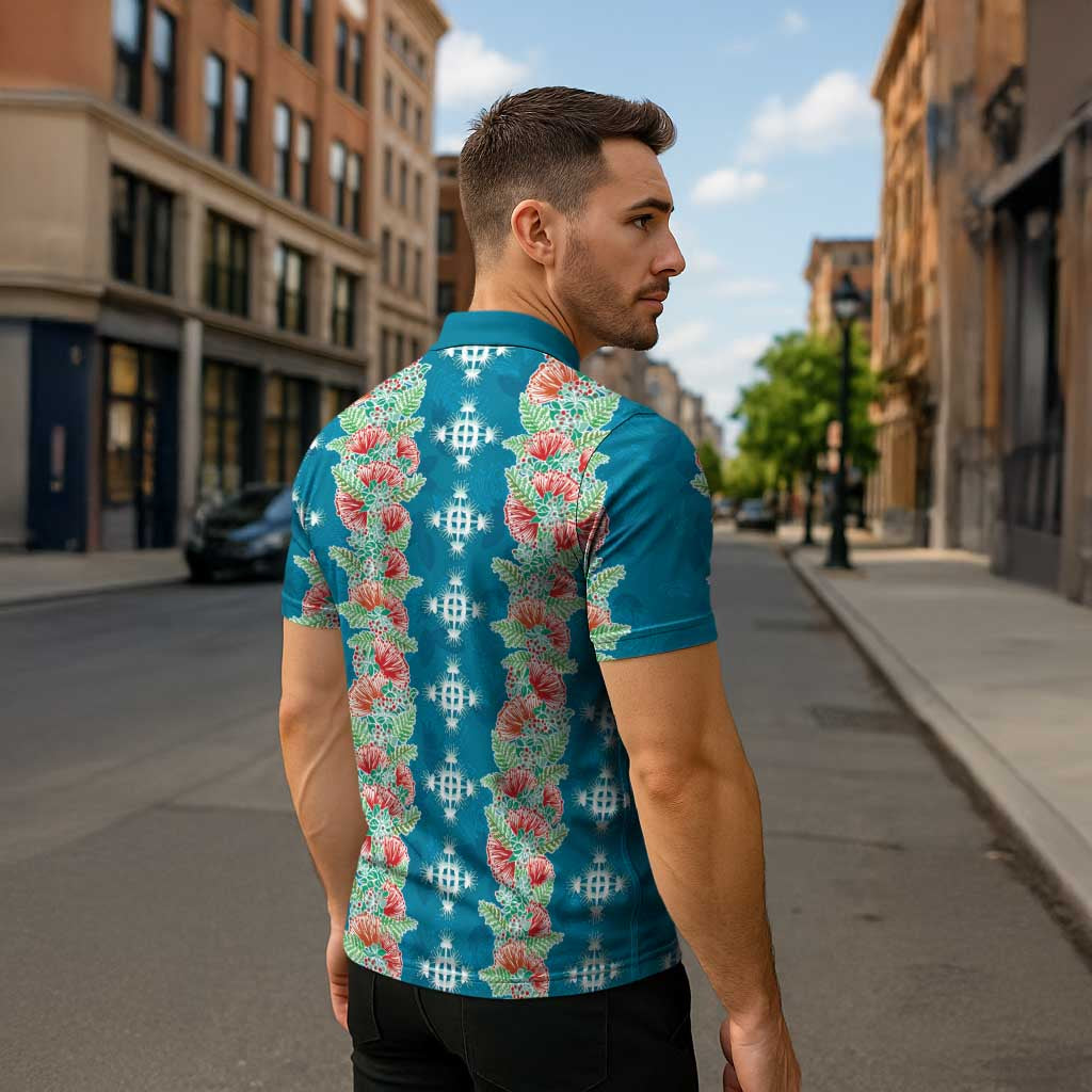 Hawaii Ohia Lehua Zipper Polo Shirt Tropical Vibes Teal LT05 - Polynesian Pride