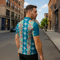 Hawaii Ohia Lehua Zipper Polo Shirt Tropical Vibes Teal LT05 - Polynesian Pride