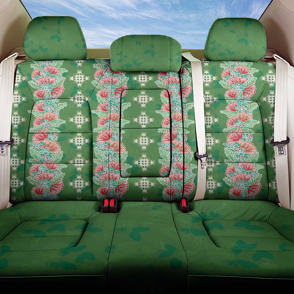 Hawaii Ohia Lehua Back Car Seat Cover Tropical Vibes Green