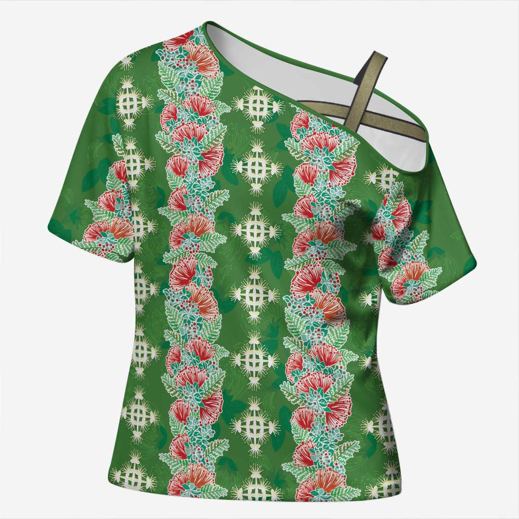 Hawaii Ohia Lehua Cross Shoulder Shirt Tropical Vibes Green LT05 Female Green - Polynesian Pride