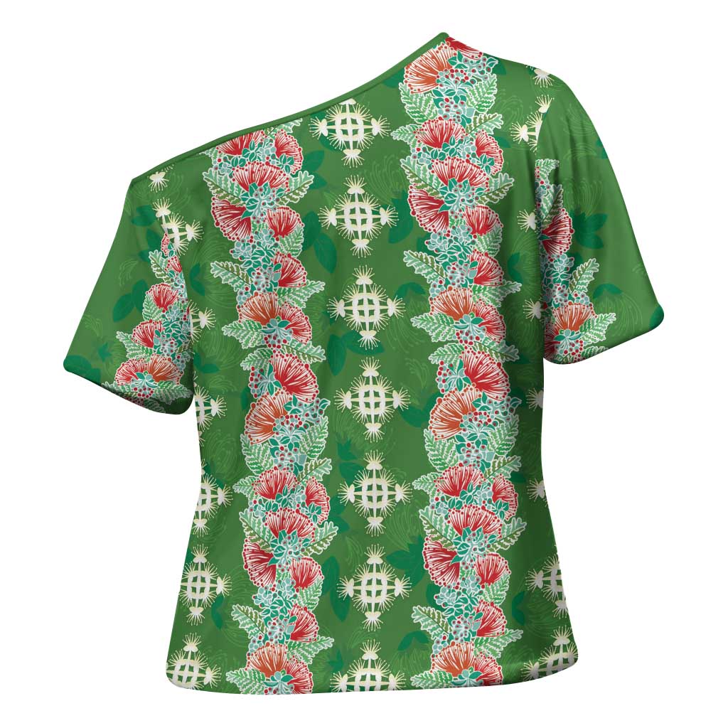 Hawaii Ohia Lehua Cross Shoulder Shirt Tropical Vibes Green LT05 - Polynesian Pride