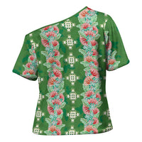 Hawaii Ohia Lehua Cross Shoulder Shirt Tropical Vibes Green LT05 - Polynesian Pride