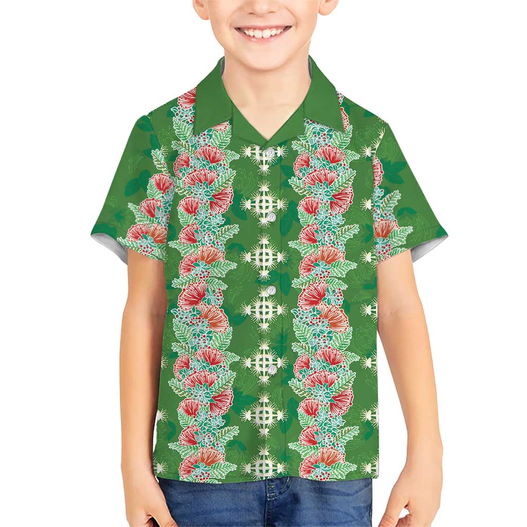 Hawaii Ohia Lehua Family Matching Off The Shoulder Long Sleeve Dress and Hawaiian Shirt Tropical Vibes Green