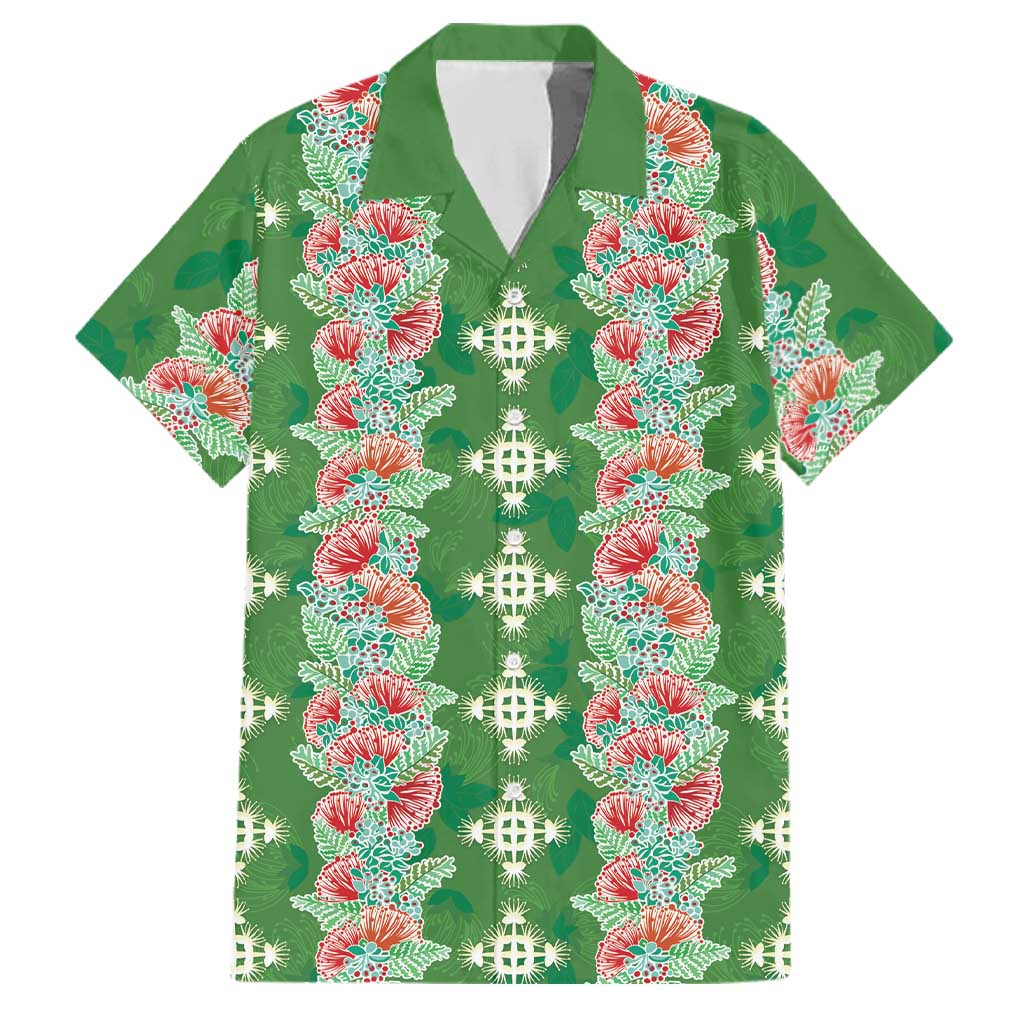 Hawaii Ohia Lehua Family Matching Off Shoulder Maxi Dress and Hawaiian Shirt Tropical Vibes Green