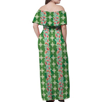 Hawaii Ohia Lehua Family Matching Off Shoulder Maxi Dress and Hawaiian Shirt Tropical Vibes Green