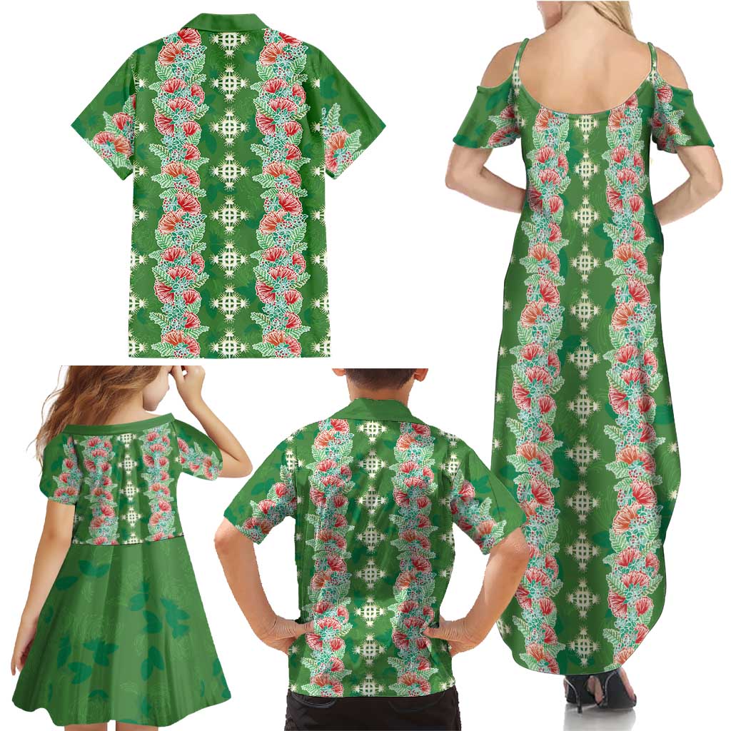 Hawaii Ohia Lehua Family Matching Summer Maxi Dress and Hawaiian Shirt Tropical Vibes Green