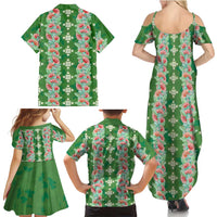 Hawaii Ohia Lehua Family Matching Summer Maxi Dress and Hawaiian Shirt Tropical Vibes Green