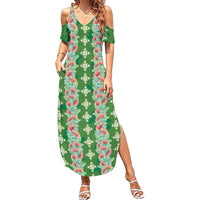 Hawaii Ohia Lehua Family Matching Summer Maxi Dress and Hawaiian Shirt Tropical Vibes Green