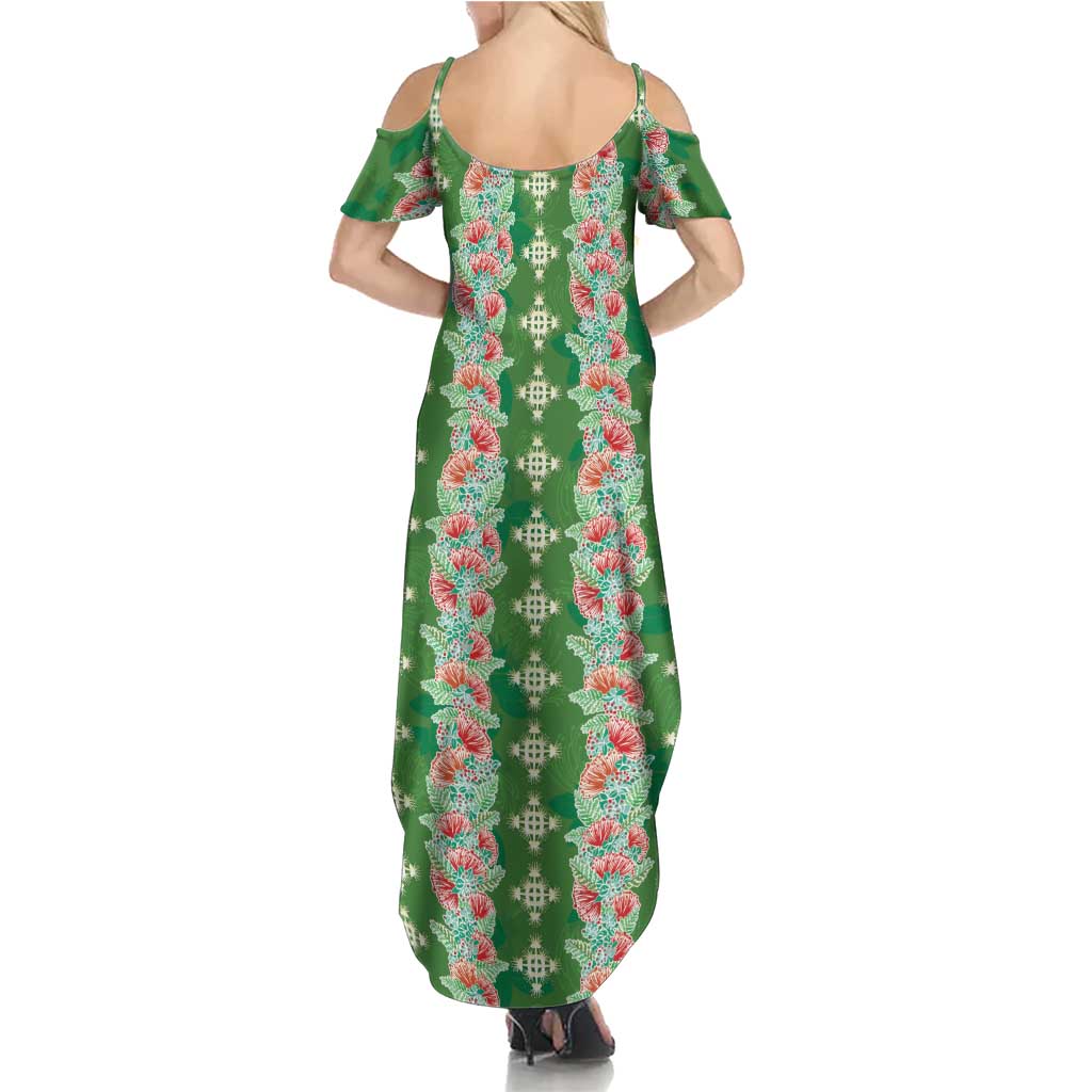 Hawaii Ohia Lehua Family Matching Summer Maxi Dress and Hawaiian Shirt Tropical Vibes Green