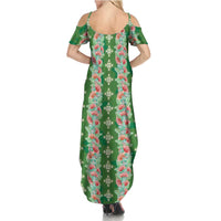 Hawaii Ohia Lehua Family Matching Summer Maxi Dress and Hawaiian Shirt Tropical Vibes Green