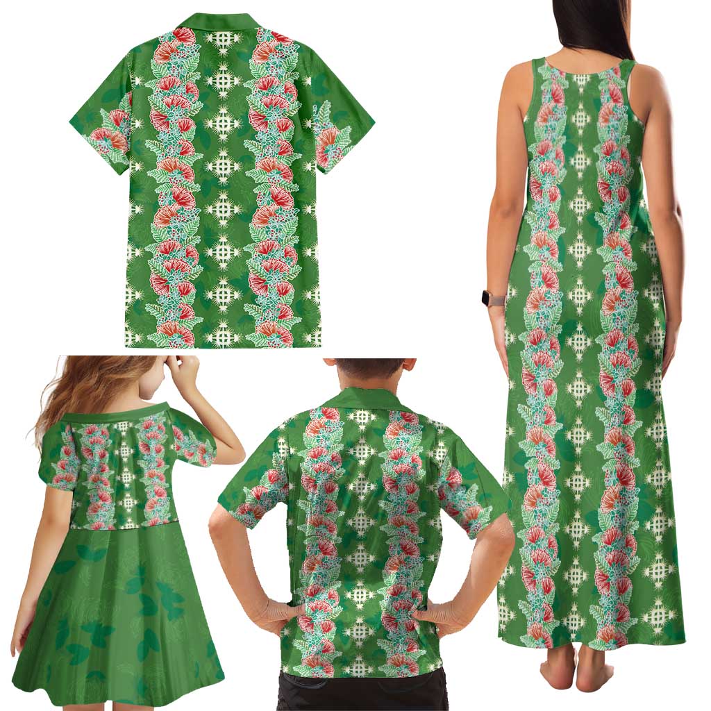 Hawaii Ohia Lehua Family Matching Tank Maxi Dress and Hawaiian Shirt Tropical Vibes Green