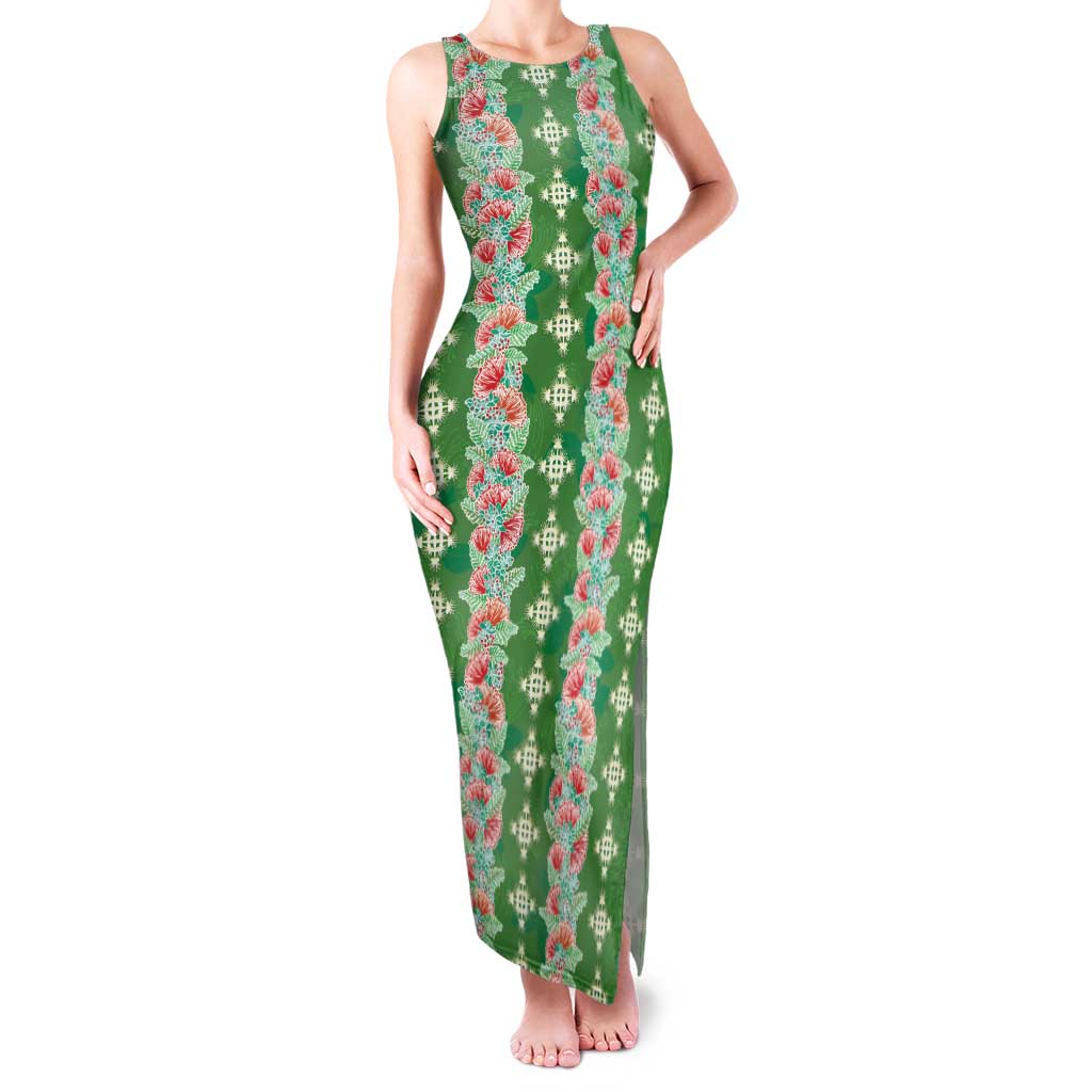 Hawaii Ohia Lehua Family Matching Tank Maxi Dress and Hawaiian Shirt Tropical Vibes Green