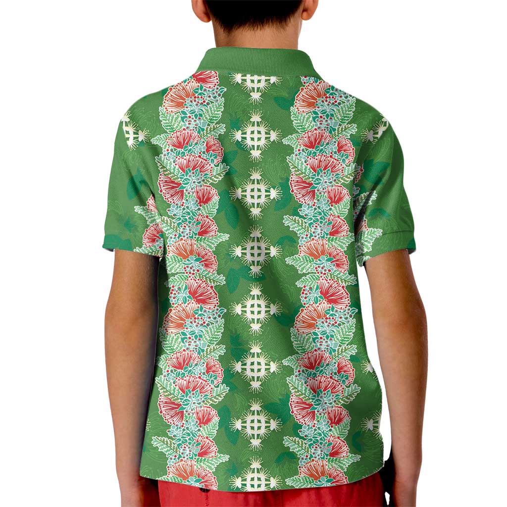 Hawaii Ohia Lehua Kid Polo Shirt Tropical Vibes Green LT05 - Polynesian Pride