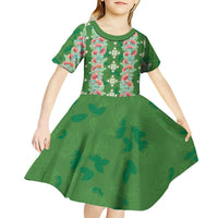 Hawaii Ohia Lehua Kid Short Sleeve Dress Tropical Vibes Green LT05 - Polynesian Pride