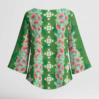 Hawaii Ohia Lehua Kimono Sleeve Blouse Tropical Vibes Green LT05 - Polynesian Pride