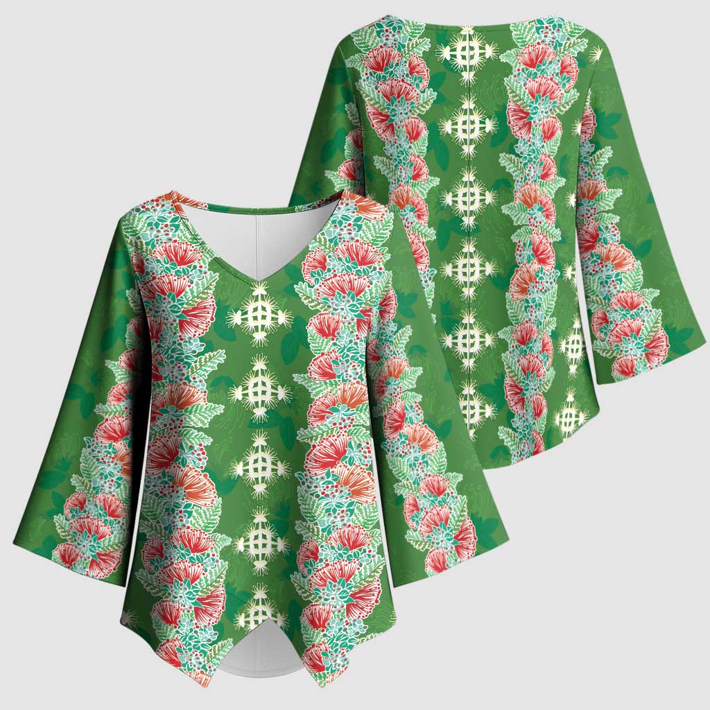 Hawaii Ohia Lehua Kimono Sleeve Blouse Tropical Vibes Green LT05 - Polynesian Pride