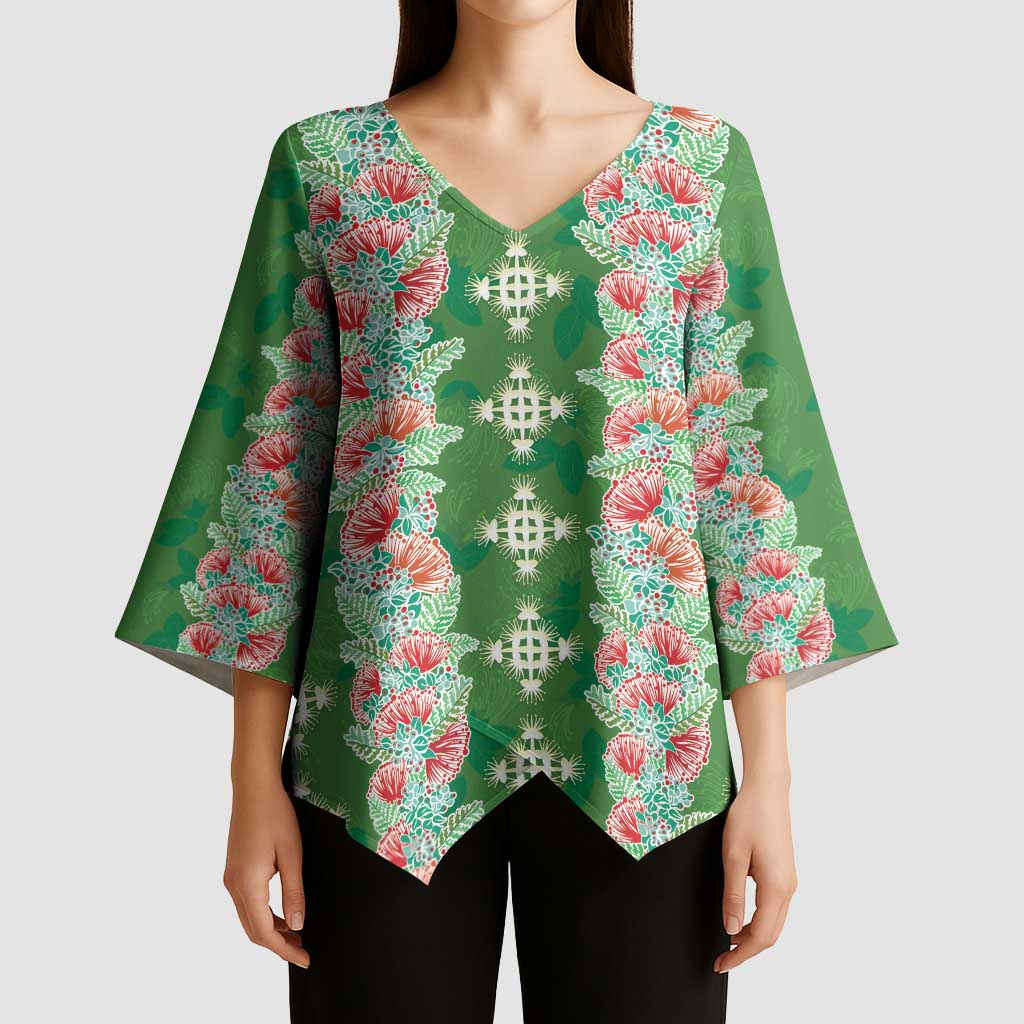 Hawaii Ohia Lehua Kimono Sleeve Blouse Tropical Vibes Green LT05 - Polynesian Pride