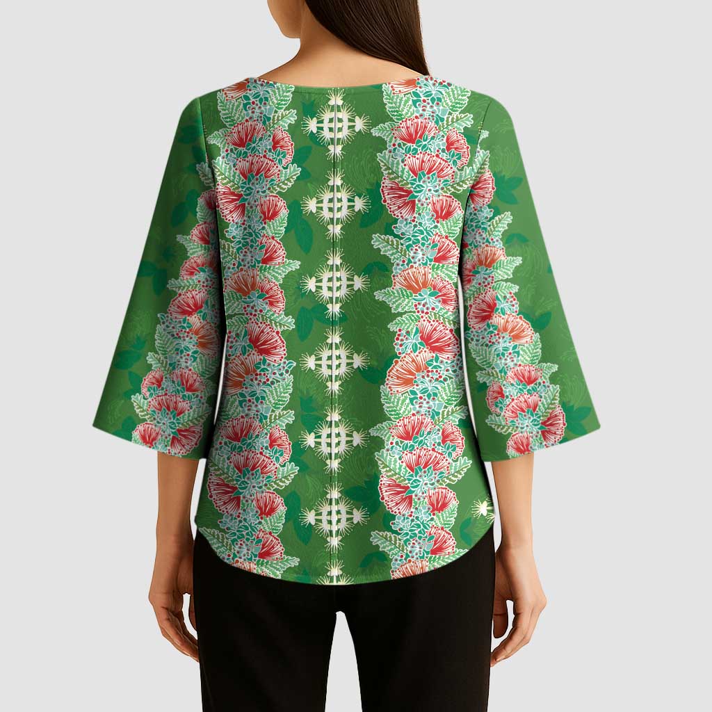 Hawaii Ohia Lehua Kimono Sleeve Blouse Tropical Vibes Green LT05 - Polynesian Pride