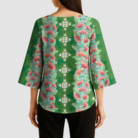 Hawaii Ohia Lehua Kimono Sleeve Blouse Tropical Vibes Green LT05 - Polynesian Pride