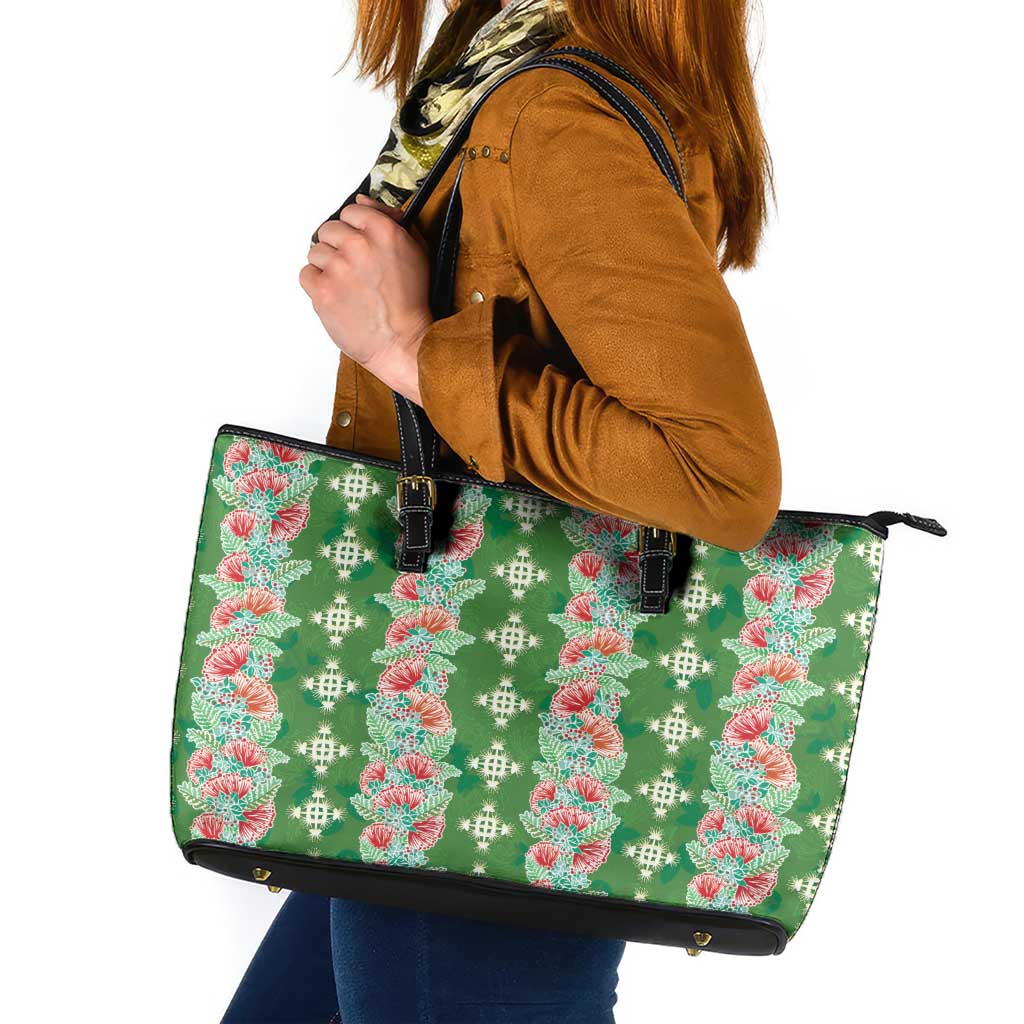 Hawaii Ohia Lehua Leather Tote Bag Tropical Vibes Green LT05 Green - Polynesian Pride