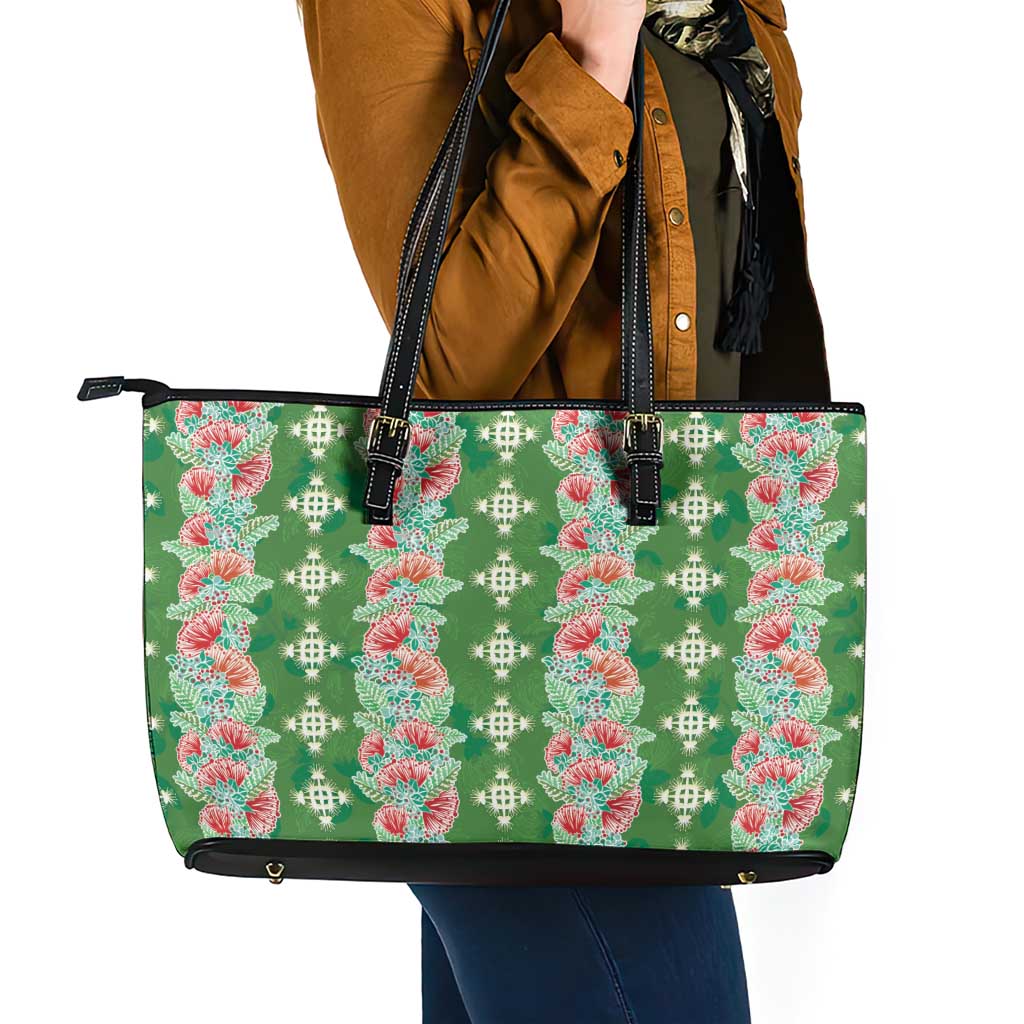 Hawaii Ohia Lehua Leather Tote Bag Tropical Vibes Green LT05 - Polynesian Pride
