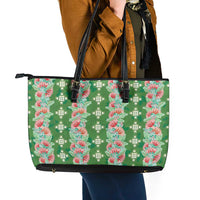 Hawaii Ohia Lehua Leather Tote Bag Tropical Vibes Green LT05 - Polynesian Pride