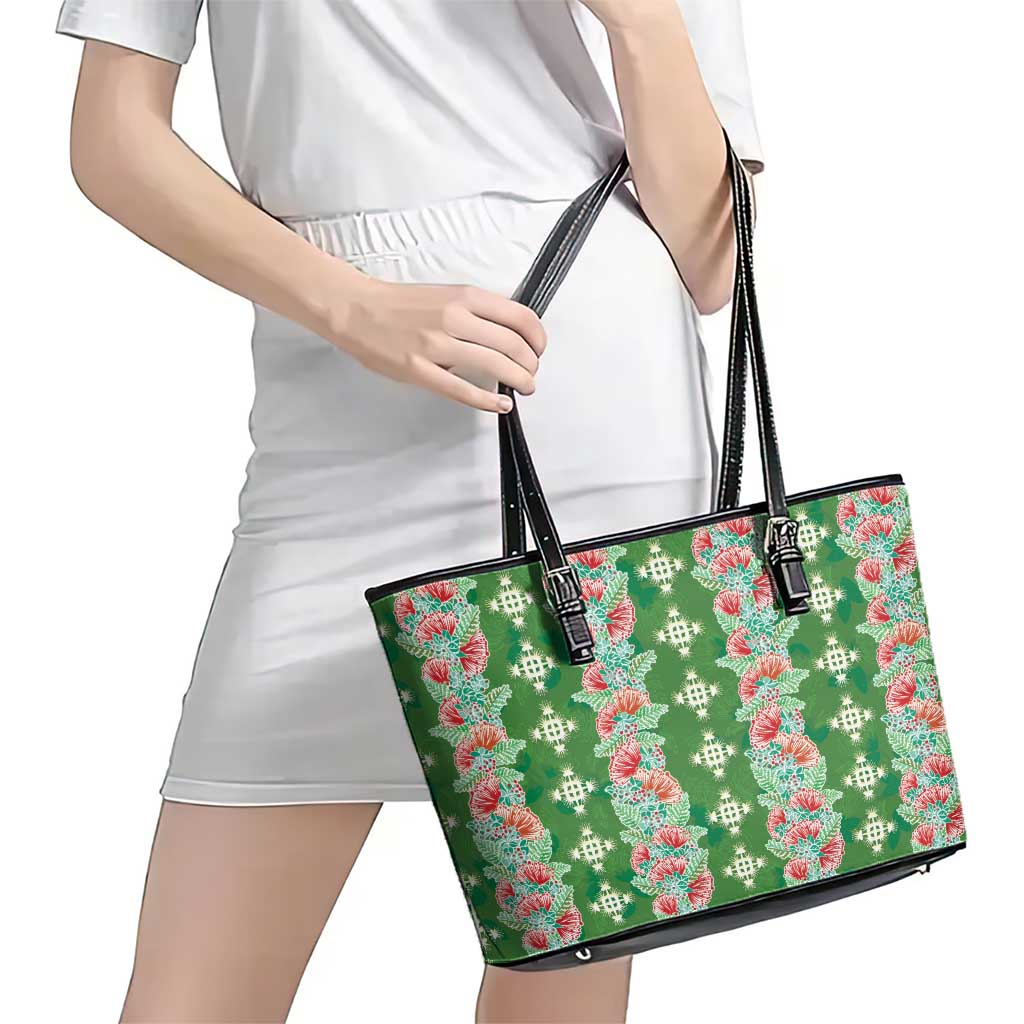 Hawaii Ohia Lehua Leather Tote Bag Tropical Vibes Green LT05 - Polynesian Pride