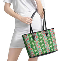 Hawaii Ohia Lehua Leather Tote Bag Tropical Vibes Green LT05 - Polynesian Pride