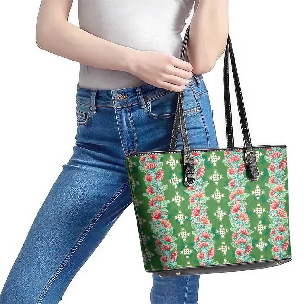 Hawaii Ohia Lehua Leather Tote Bag Tropical Vibes Green LT05 - Polynesian Pride